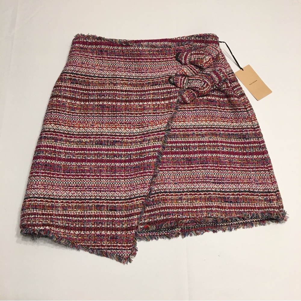 Halogen Asymmetrical Grommet Tie Tweed Red Multi Skirt Size 4